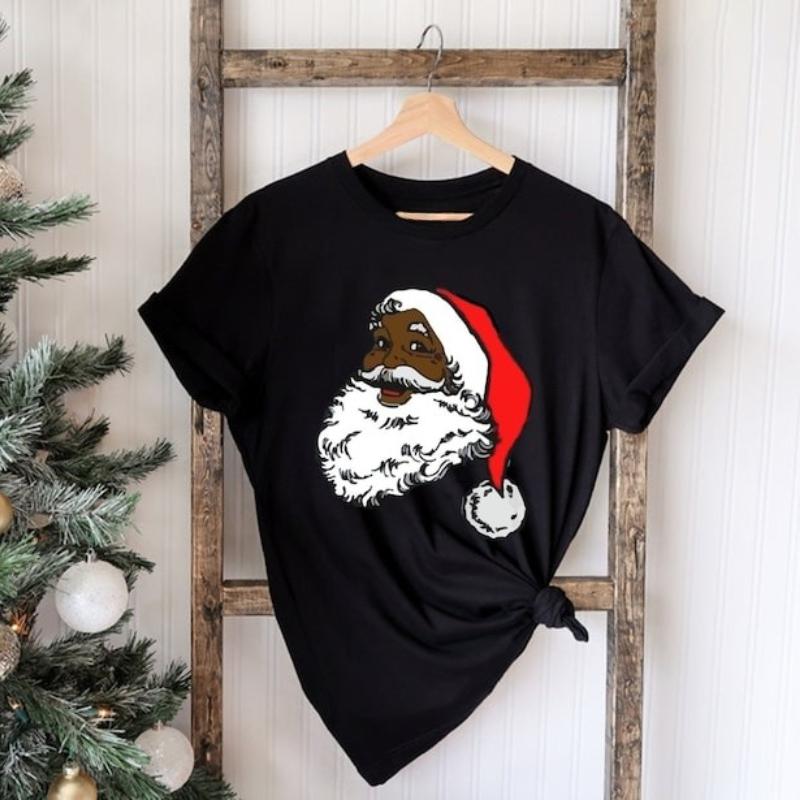 

Black Santa Claus Cotton TShirt African American Christmas Tee Xmas Gift All Seasons Casual Fashion Soft Crew Neck S