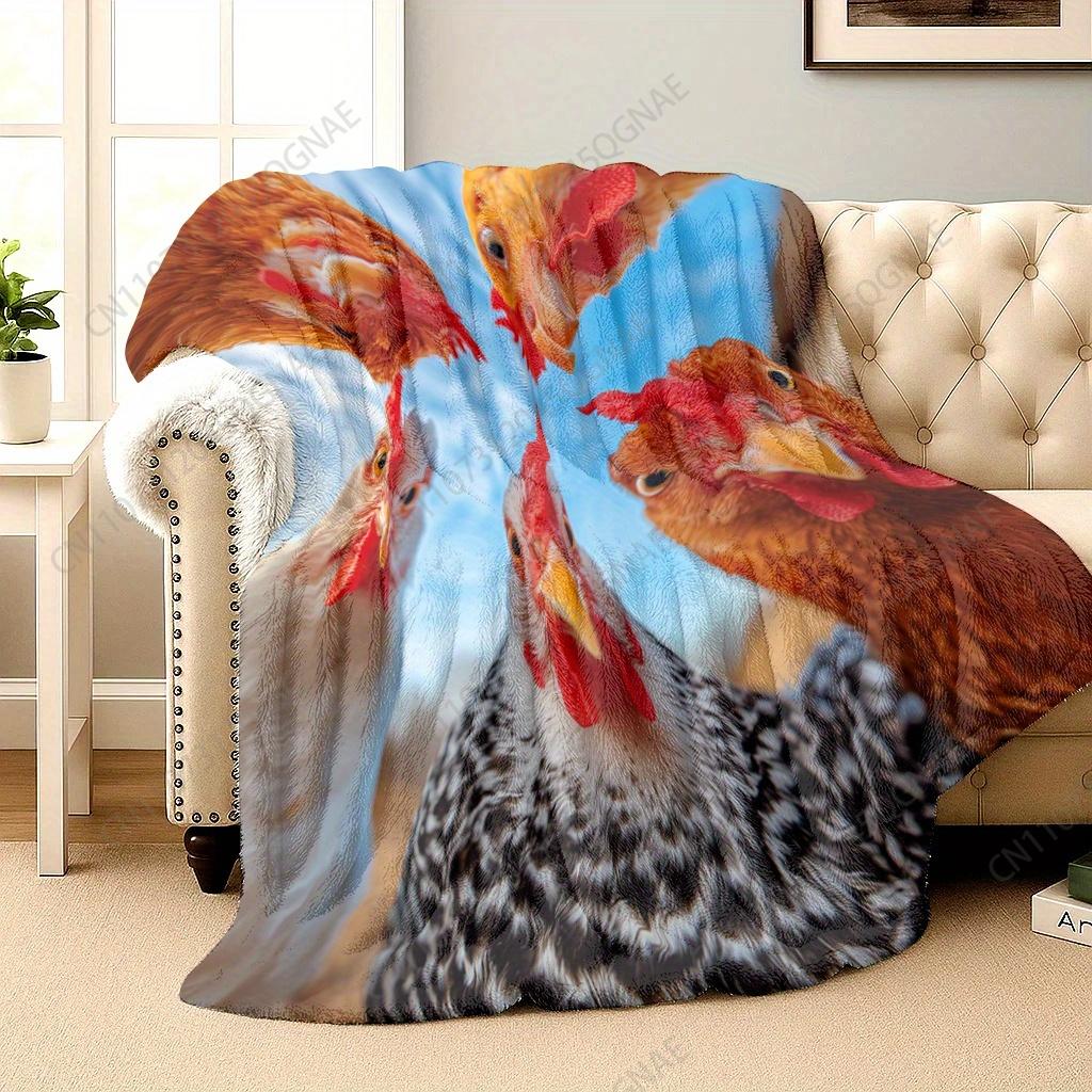 Custom Flannel Blanket, 2D Printed Chicken Gathering Quirky Theme Throw, Birthday/Holiday Gift, Multi-Use For Sofa/Bed/Camping/O