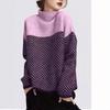 Womens Oversized Knit Sweater With Colorblock Stripe Design High Neck Loose Fit Winter 2025
