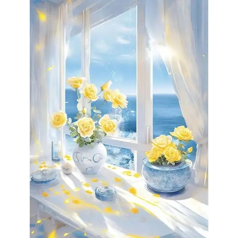 

Ruopoty цветы Diy картина по номерам для взрослых рамка акриловые краски живопись на холсте оконные поделки взрослый рисунок дома 40x50cm NO Frame