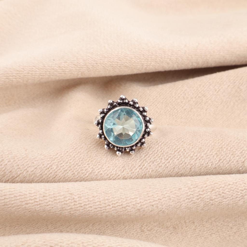 Sky Blue Topaz Gemstone 925 Sterling Silver Jewelry Handmade Ring Birthday Gift RR-7-7