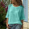 Damen Oberteile Leicht Atmungsaktiv Netzärmel Patchwork-Design Lockere Passform Rundhalsausschnitt 46085 Ärmel