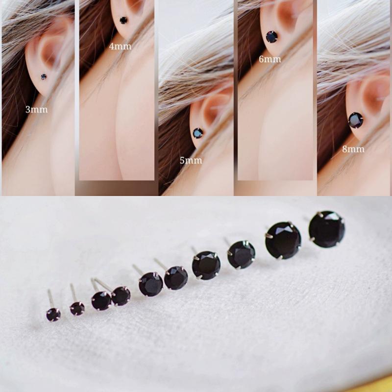 Orecchini a Bottone Beixi in Argento Sterling 925 con Pietra Nera - Unisex Stile Europeo, Americano, Giapponese, Coreano.