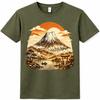 Mount Fuji Torii Gate Japanese Landscape Vintage Sunset Graphic T-Shirt.