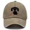 Retro washed baseball cap with dachshund print, casual style worn-out adjustable dad hat,