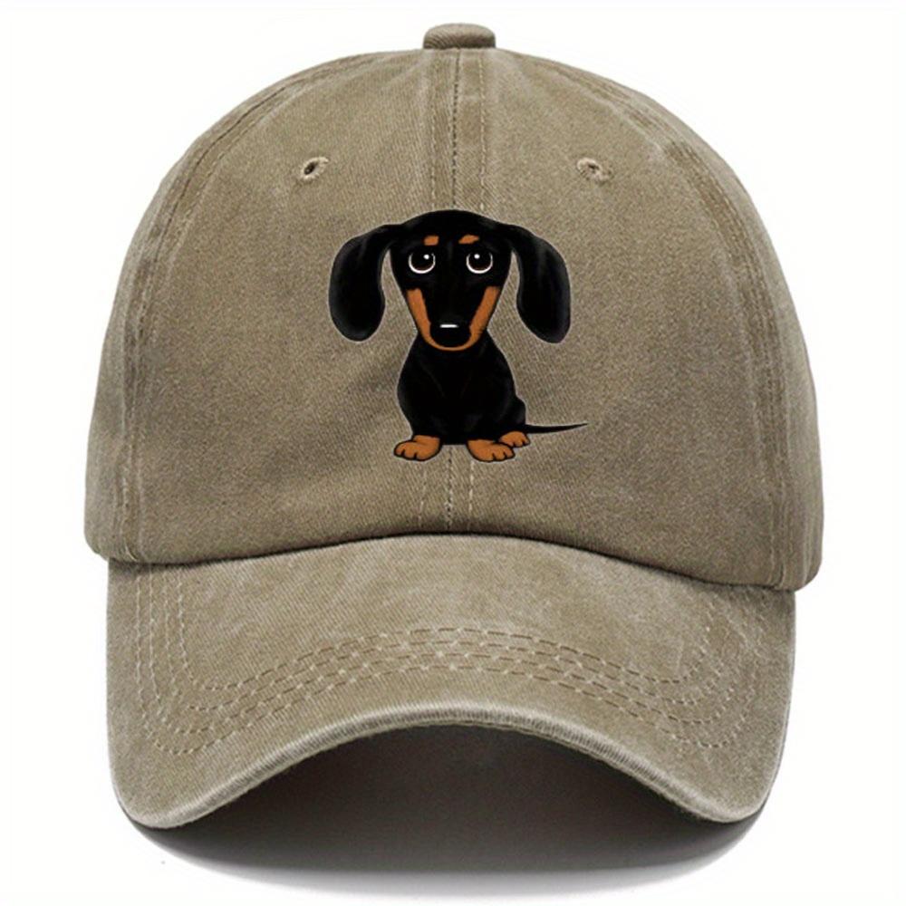 Retro washed baseball cap with dachshund print, casual style worn-out adjustable dad hat,