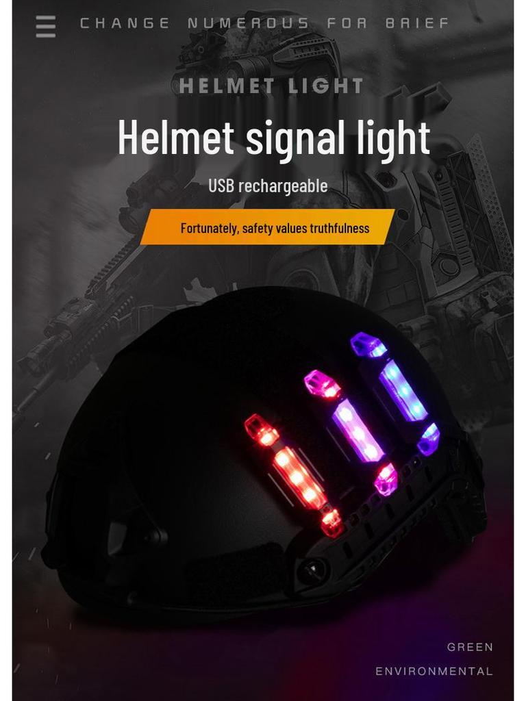Rechargeable LED Tactical Helmet Light, Colorful Detachable Strobe In Red and Blue.