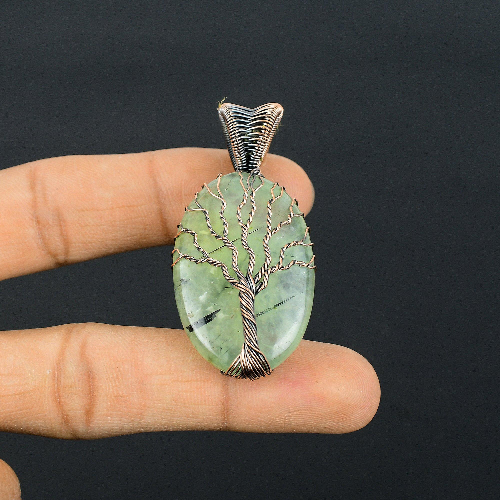

Prehnite Jewelry, 999 Copper Wire Wrapped Pendant Handmade Gemstone Jewelry, Gifts For Wife Brand New Pendant 2.55 Inches