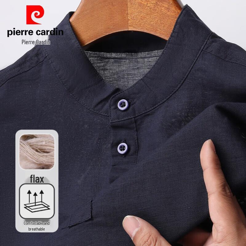 

Pierre Cardin Men s Chinese Style Cotton Linen Stand Collar T-Shirt L