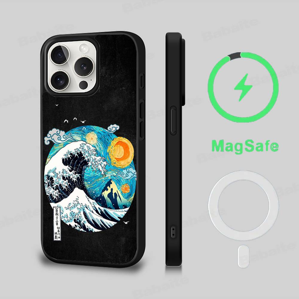Classic Artwork Great Wave Off Kanagawa Magnetic Matte Phone Case For IPhone 16 17 15 14 13 12 11 For Magsafe Wireless