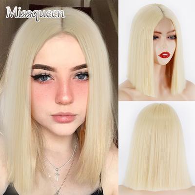 Parrucche bionde sintetiche Parrucche corte e lisce Bob per donne Riga in mezzo Natura Oro Rosso Bianco Uso quotidiano Capelli