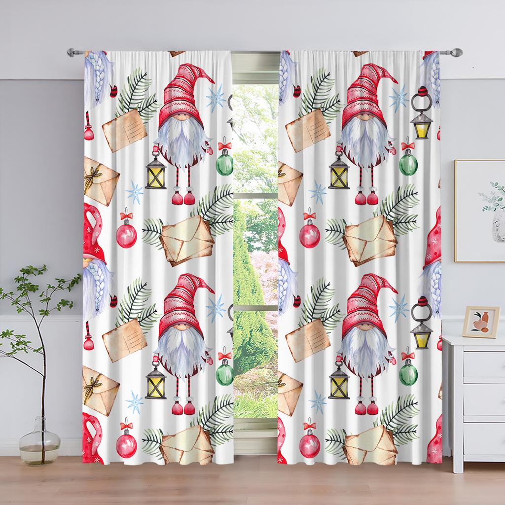 Cartoon Santa Claus Merry Christmas Red Green Window Curtains For Kids Bedroom Living Room Bathroom Kicthen Door Hall Home Decor