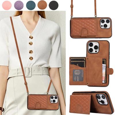 Crossbody Wallet Card Slot Flip Leather Case For iPhone 15 14Plus 13 12 11 Pro Max 8P 7P XR XS Max /Samsung S23 S22 S21 S20 Ultra Plus A14 A54 A13 A53