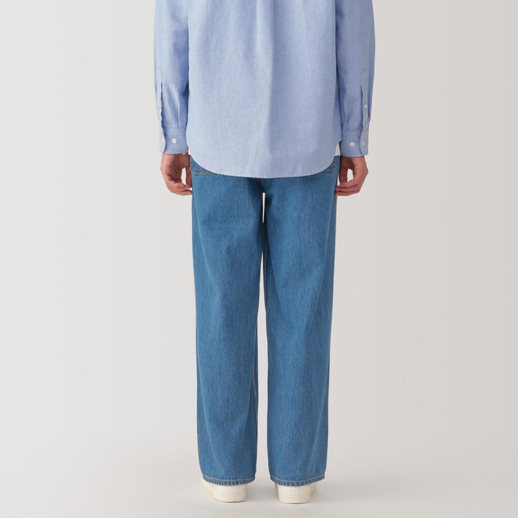 MUJI Men's Wide-leg Kapok-Blend Denim Pants (AE0Y7A4A), Blue, Size XL