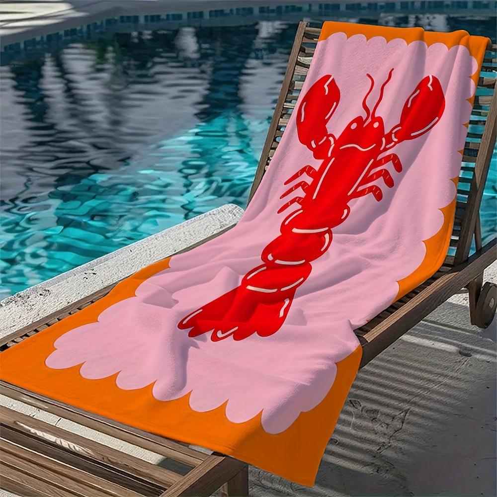 1 Stück, Roter Hummer Strandtuch Rosa Gezackter Rand Druck Meeresfrüchte Design Schnelltrocknend Weiche Mikrofaser Badetuch Für Frauen Sommer