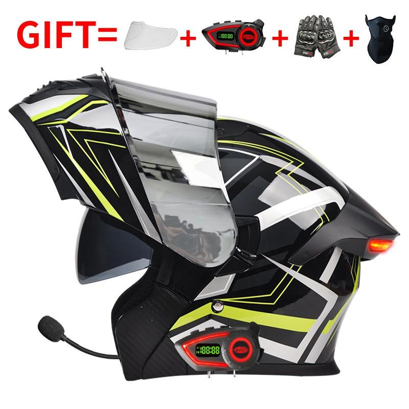 Bluetooth Smart Tail Light Motorcycle Flip-Up Helmet Men Women All Season Full Face Off-Road Riding