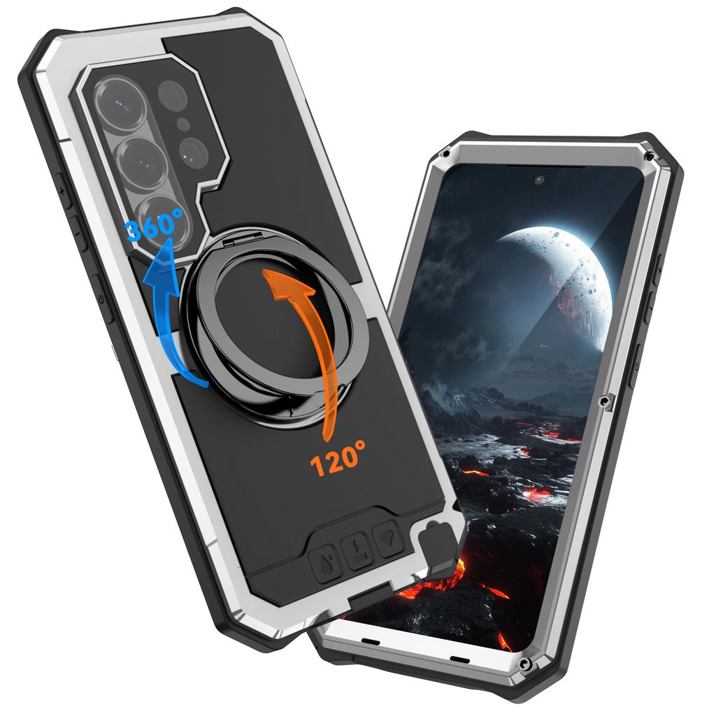 Rotating RingSupport Metal Case For Samsung S26 Ultra Shockproof Dropproof Military Magnetic Screen Lens Aluminum Cover