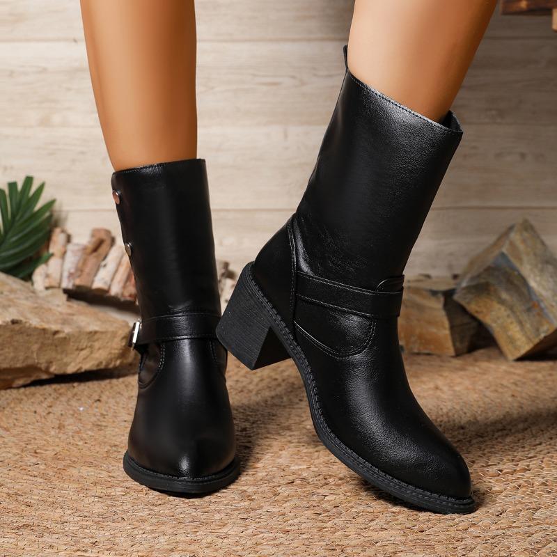 Pointed Toe Thick Heel Single Boots Women's Fashionable Pointed Sleeve Non-slip Wear-resistant Mid-calf Boots