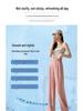 Women's 145cm Pink Ice Silk Wide-Leg High-Waist Pants - Petite, Summer, Thin, Straight Leg.