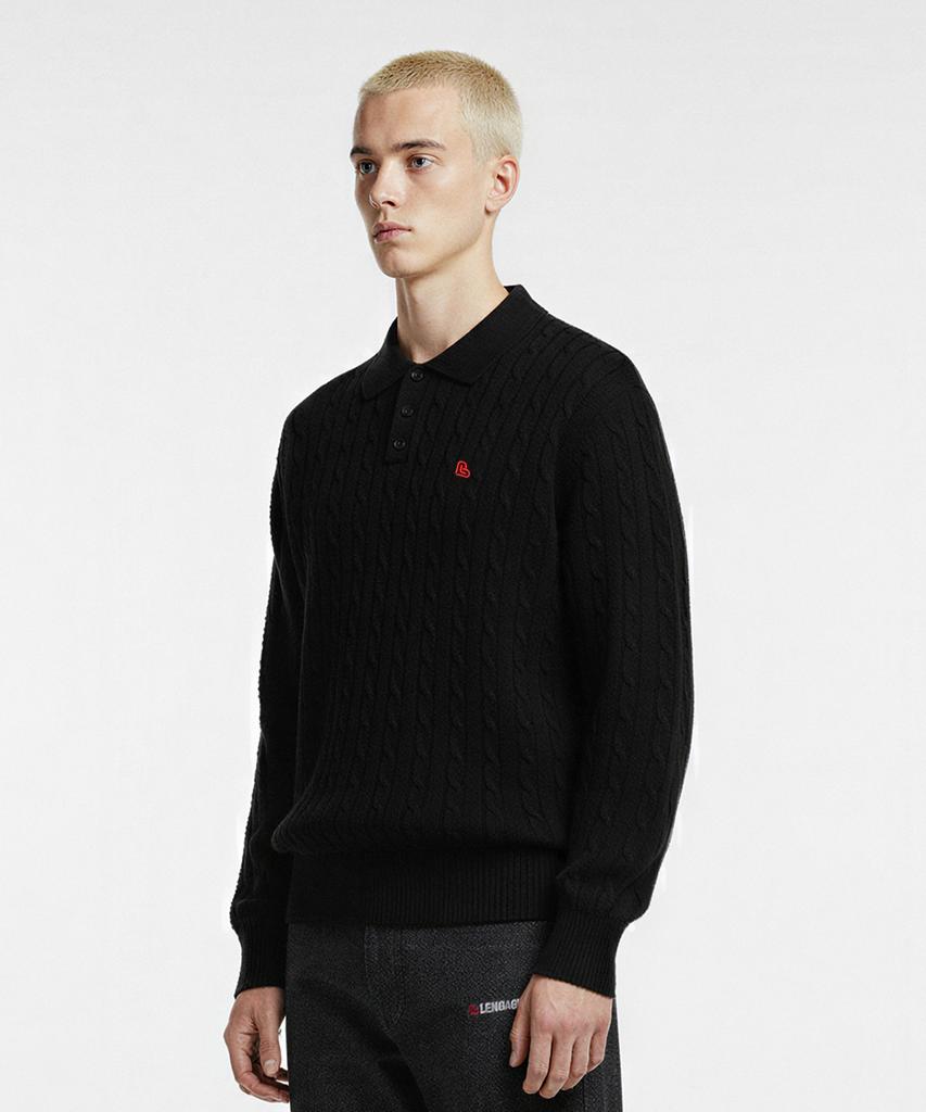 LENGAGEMENT Classic Cotton Collar Cable Knit [Black]