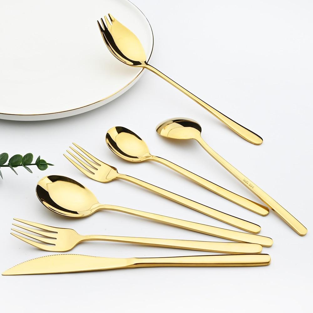 Sada jídelního nádobí 7ks 18/10 nerezové příbory Černá sada nádobí Nůž Dezert Vidličky Lžíce Sada příborů bezpečné pro potraviny