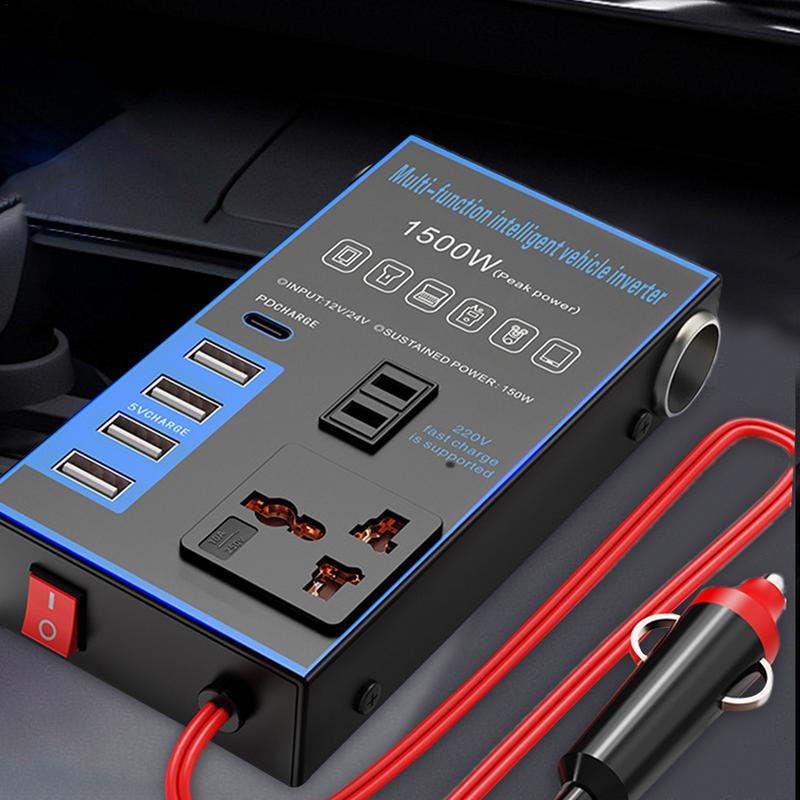 Falownik DC do AC 1500 W Falowniki do pojazdów Port ładowania USB Pojazdy Falowniki do podróży samochodem Kemping Telefony Tablety PC