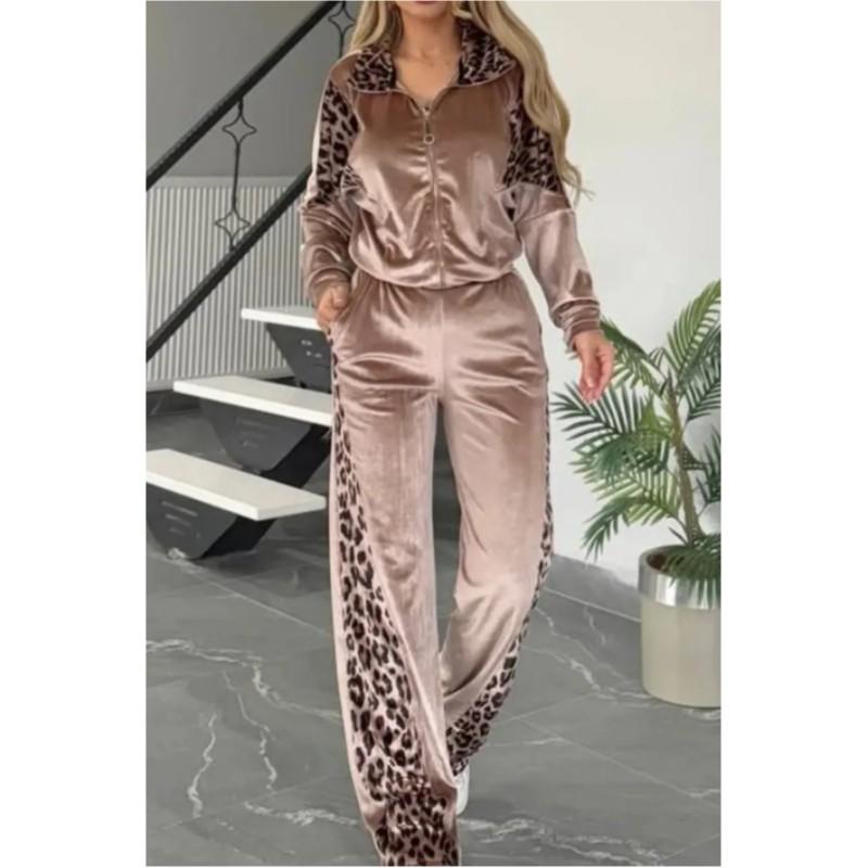 Damen Frühling/Herbst Freizeit-Komfort-Set Kontrastfarbene Langarmjacke + Hose Loungewear-Set