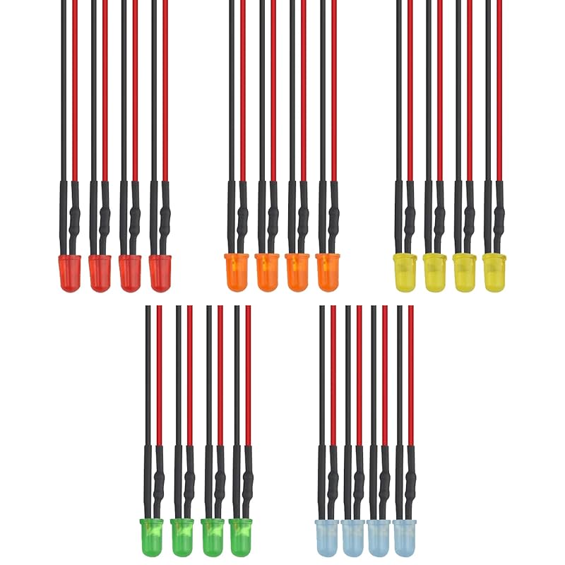 

Doyime Для підсвічування діорами світлодіодний з проводкою 3 мм 5 кольорів 20 штук чіп світлодіодний для 5-12V резистор в комплекті модель поїзда модель залізниці