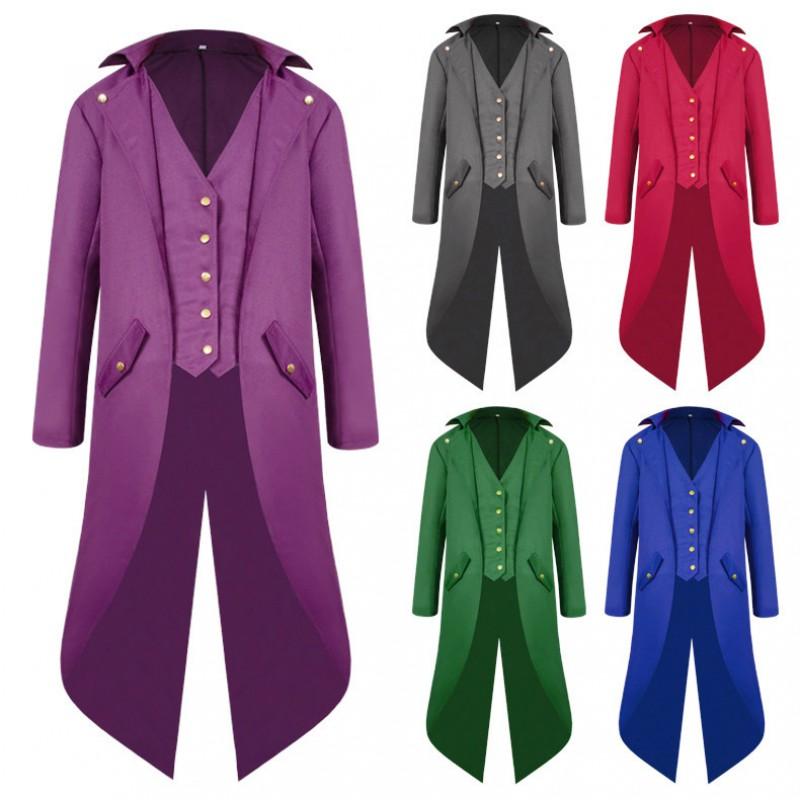 Halloween Vintage Mens Solid Long Sleeve Button Medieval Tuxedo Jacket