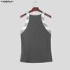 INCERUN Men Sleeveless Striped Splicing Casual Athletic Fitted Tank Tops Undershirts