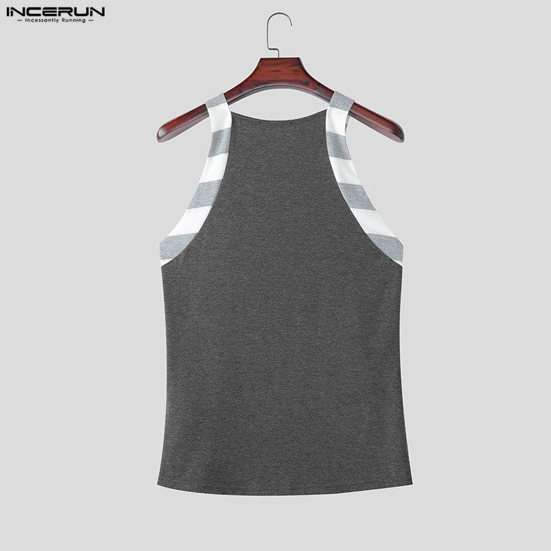 INCERUN Men Sleeveless Striped Splicing Casual Athletic Fitted Tank Tops Undershirts