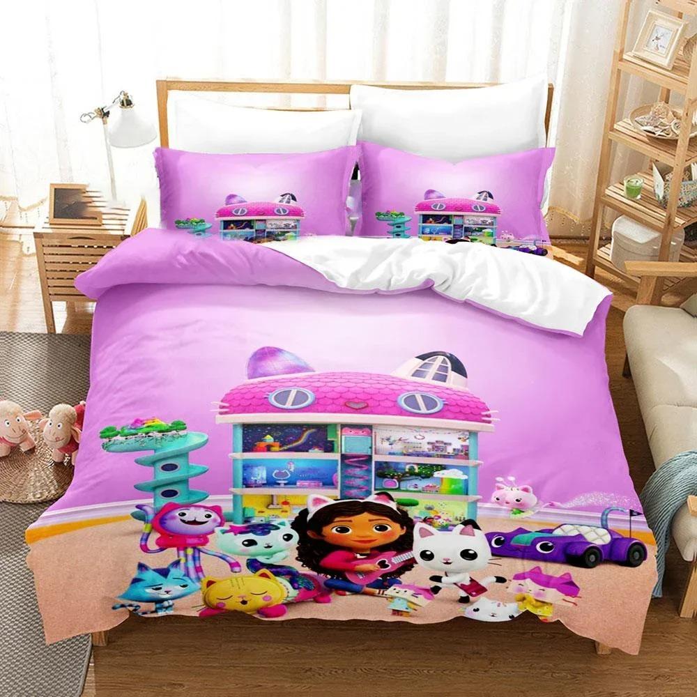3D Printed Gabby Dollhouse Bedding Set Cartoon Duvet Cover Double Twin Full Queen King Adult Kids Bedclothes Quilt Cover