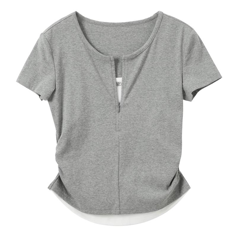 Women s Faux Two-Piece Short Sleeve T-Shirt M