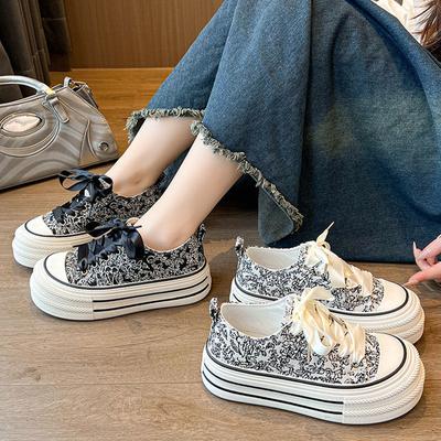 National Style Canvas Shoes Women's Spring and Summer Thick-soled Heightening Board Shoes Thin Niche Fashion Versatile Casual