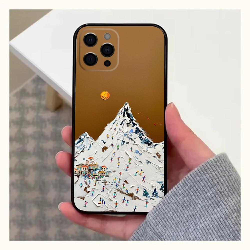 

Snow Mountain Skiing Oil Painting Phone Case For iPhone 16,15,14,13,12,11,Pro,X,XS,Max,XR,Plus,Mini Soft Black Cover iPhone13mini