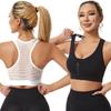 Soutien-gorge de sport de yoga grande taille à découpes en maille et fermeture éclair sur le devant, sans armatures pour femmes