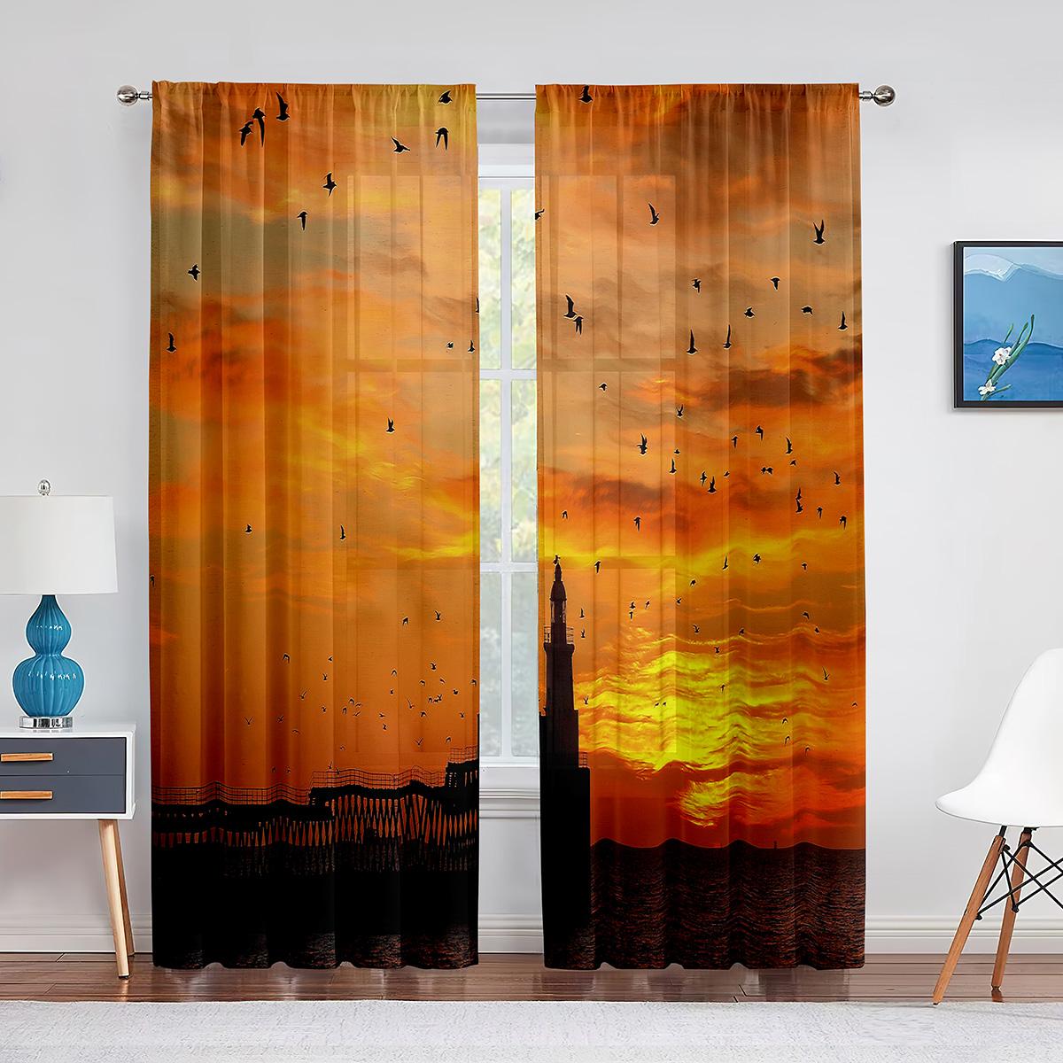 Маяк Восход Морского Побережья Пейзаж Прозрачная Вуаль Шторы для Гостиной Спальня Кухня — фото 14