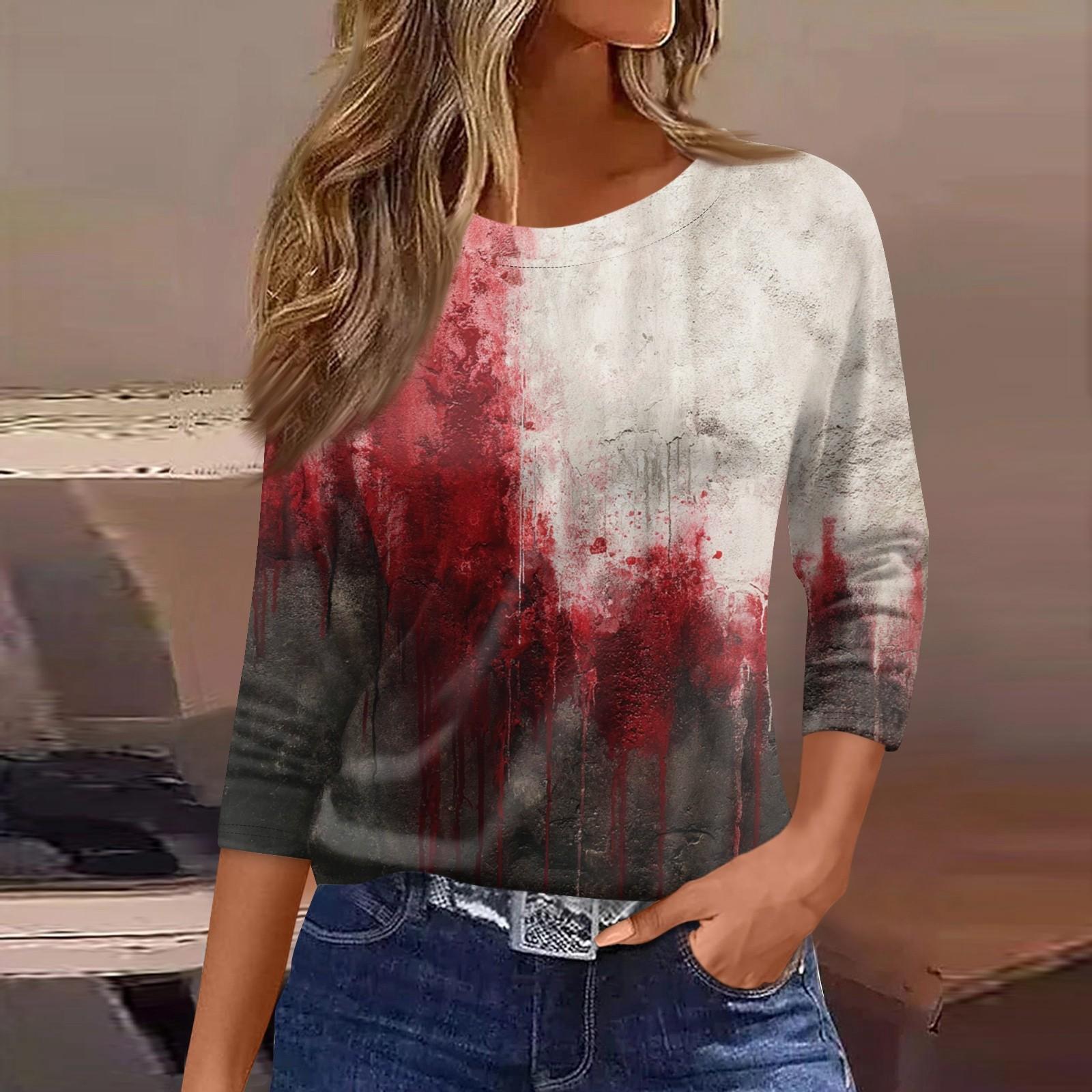 

Женская модная повседневная свободная футболка с круглым вырезом и рукавами 3/4 с принтом, женский топ XXL