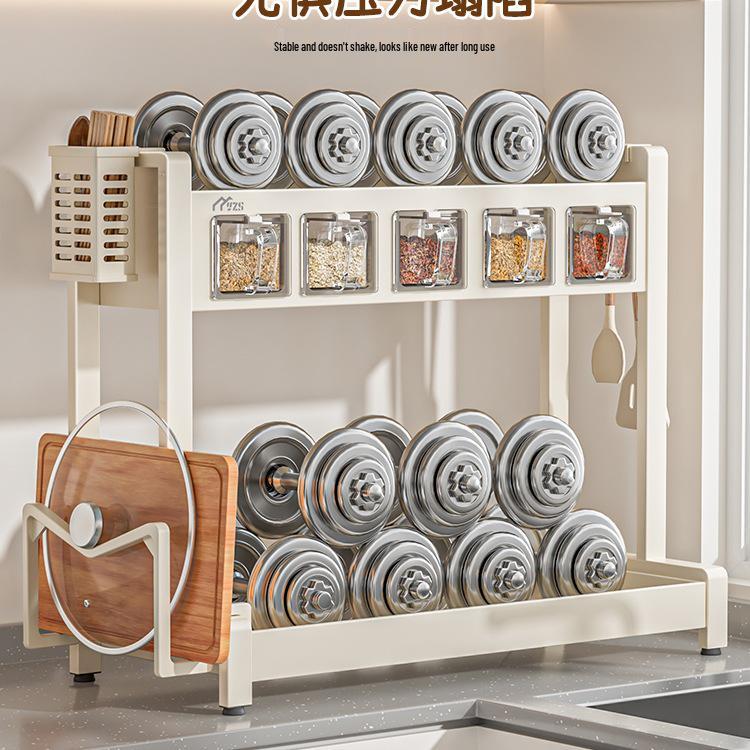 White Multifunctional Seasoning Rack & Knife Holder with Spice Storage Canisters
