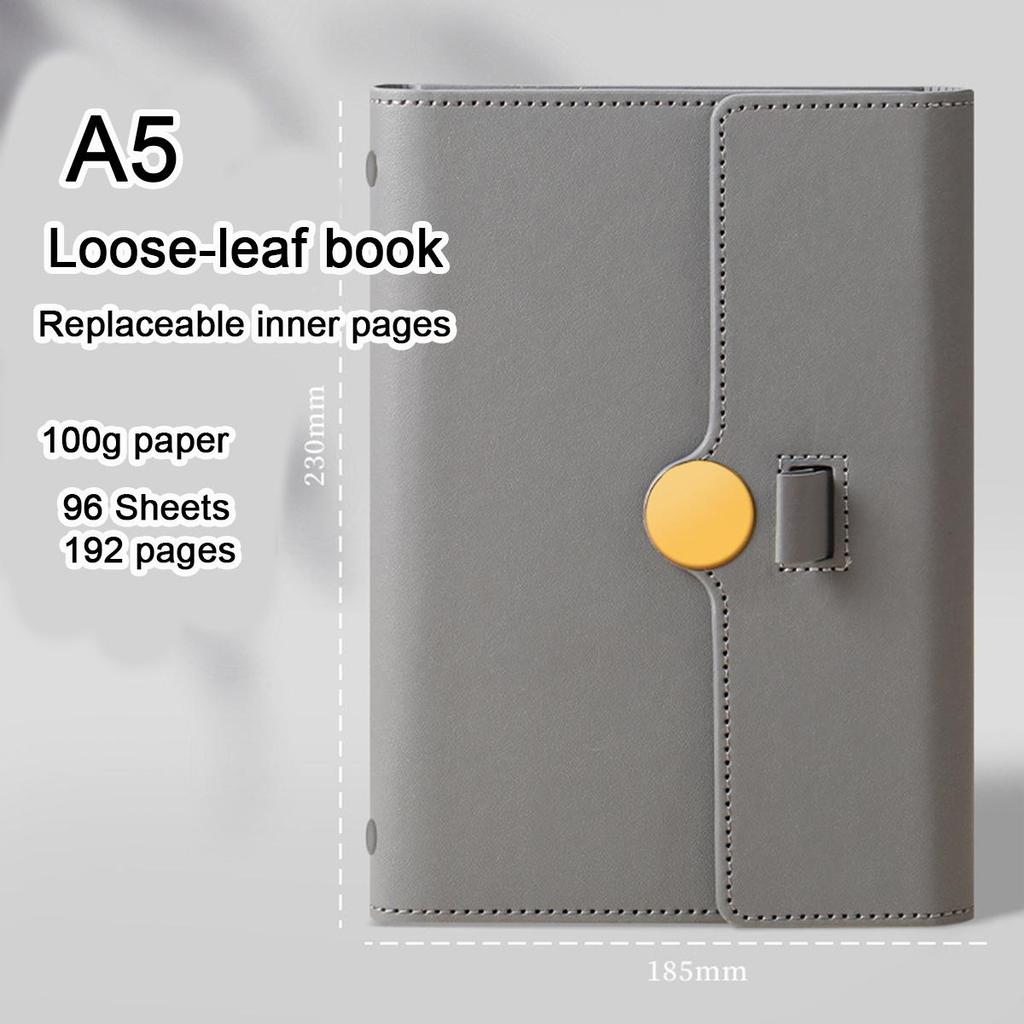 A5 Leather Loose-leaf Student Subject Notebook, Business Notepad, Diary, Work Meeting Record Book, Replaceable Inner Pages