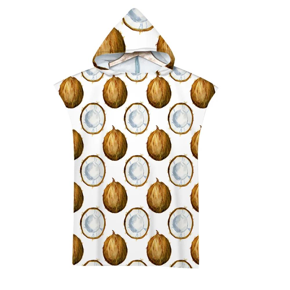 Hooded Bath Towel Robe Poncho Swimming Beach Towel Surf Man Lady Fast Quick Dry Bathrobe Beachwear-Fruit Watermelon Dragon Fruit