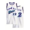 Utah Jazz Stockton 12 Basketbalshirt Wit met Paarse Teal Accenten Berglogo Retro Basketbal Fan Shirt