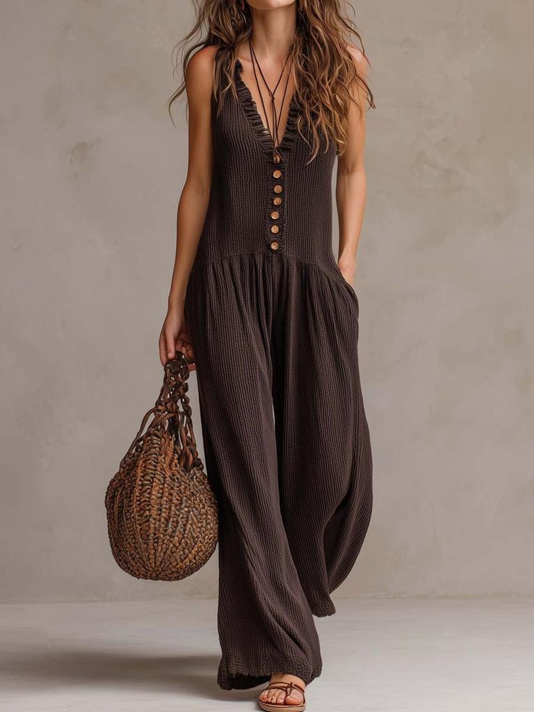 Macacões Curtos Para Mulheres Decote em V Profundo Sem Mangas Macacão de Peça Única Caimento Solto Macacão de Trabalho Vestido Casual Elegante Macacões de Verão