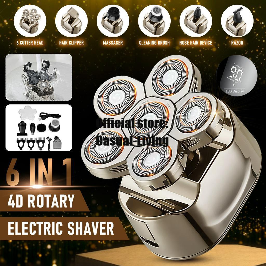 3.7V IPX6 4D 6 Blade Electric Shaver Rechargeable Bald Head Razor Hair Trimmer 6 Floating Heads Beard Wet Dry Shaving Grooming Kit New