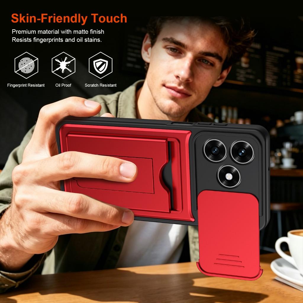 Slide Camera Cover Phone Case w/ Card Holder Invisible Stand For Honor Magic 600 Lite X60d X70 X9d 7 X9c X8b X8c X6c X5c Plus