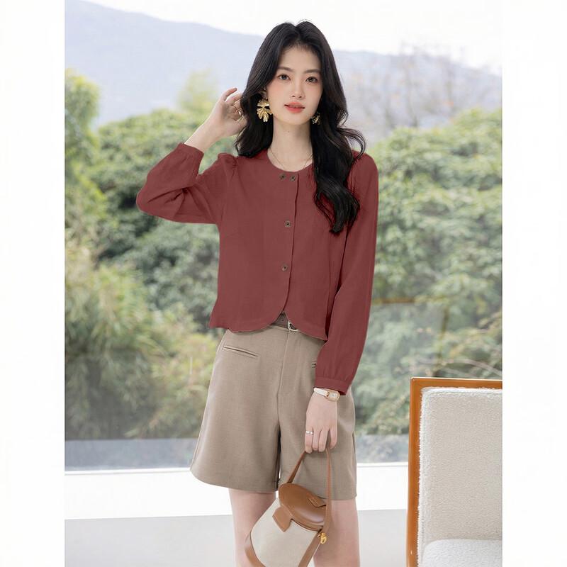 Mokana Women s French Style Irregular Hem Long-Sleeve Blouse S
