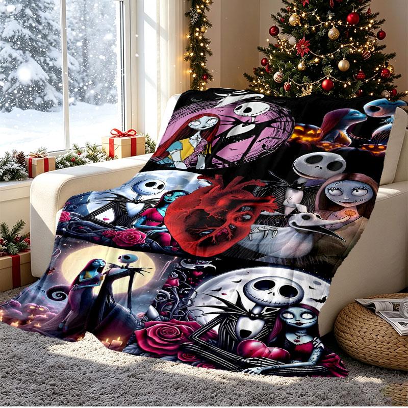 The Nightmare Before Christmas Pattern Blanket for Home Decoration, Bed, Sofa, Car Travel, Camping, Suitable for All Seasons, Birthday Christmas Gift