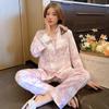Silk Pajamas Women's Long Sleeve Cardigan Long Pants Pajamas Set Printed Kawaii Clothes Home Clothes