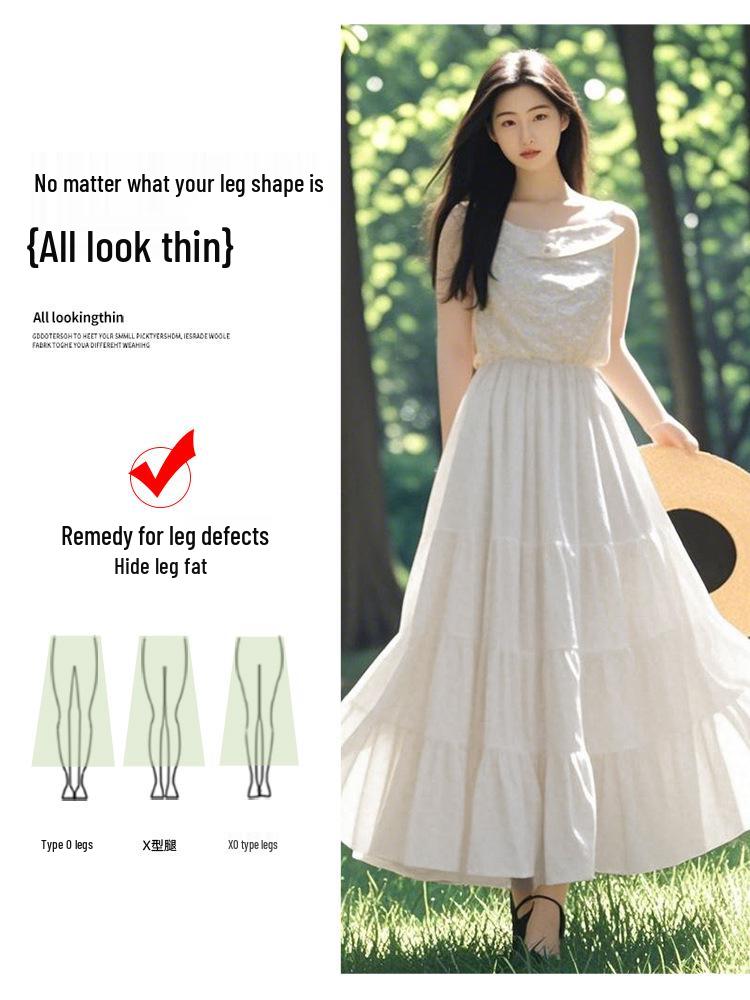 White Pleated A-line High Waist Long Skirt for Women, Spring 2026 Collection