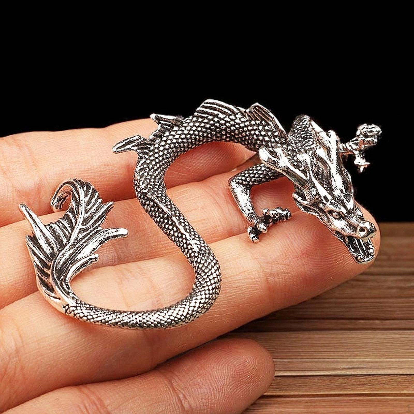 

Chinese Dragon Statue Metal Figurine Miniature Tea Pet for Cabinet Bedroom срібний